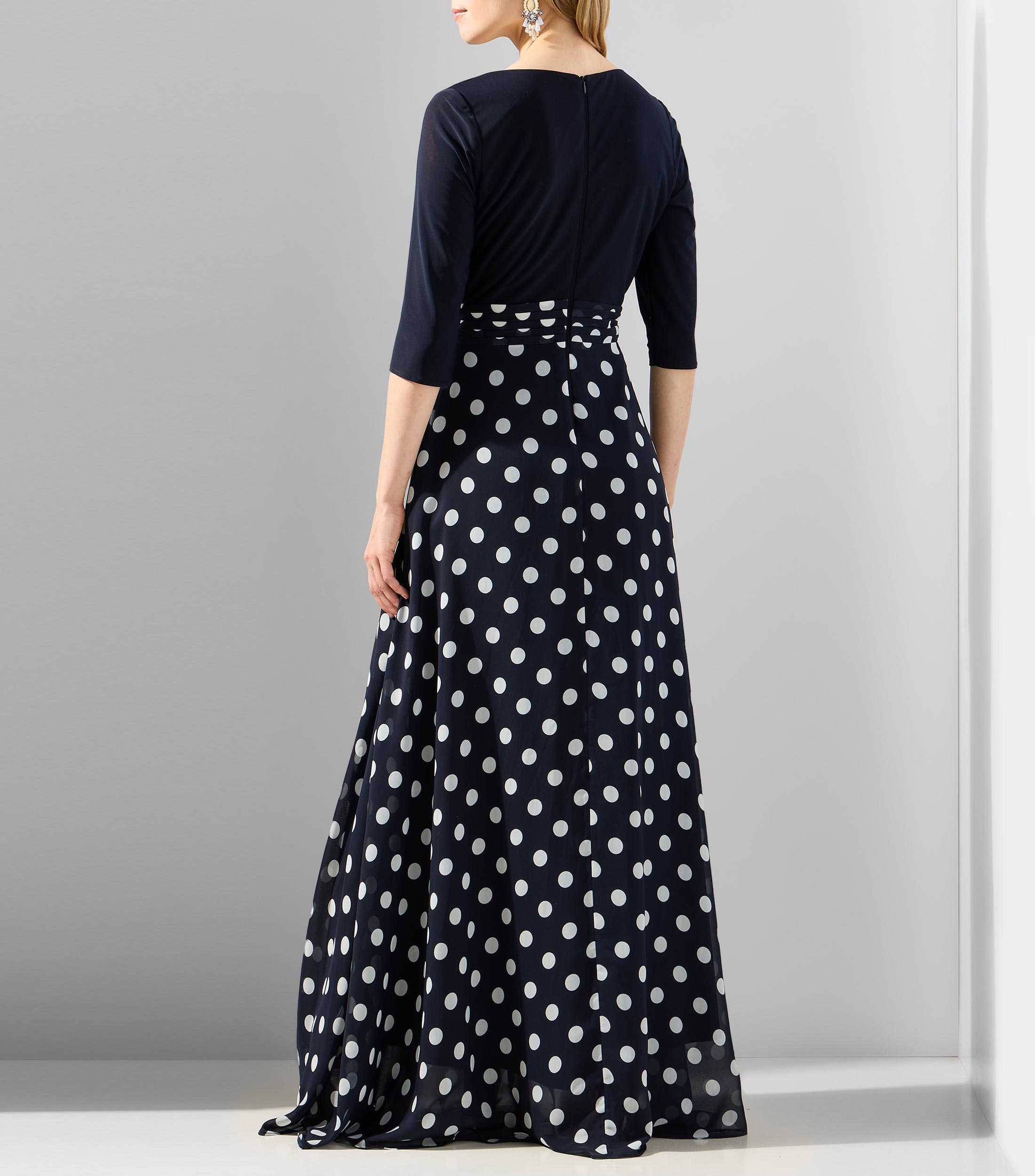 Vestido de fiesta largo manga 3/4 polkadots Mujer